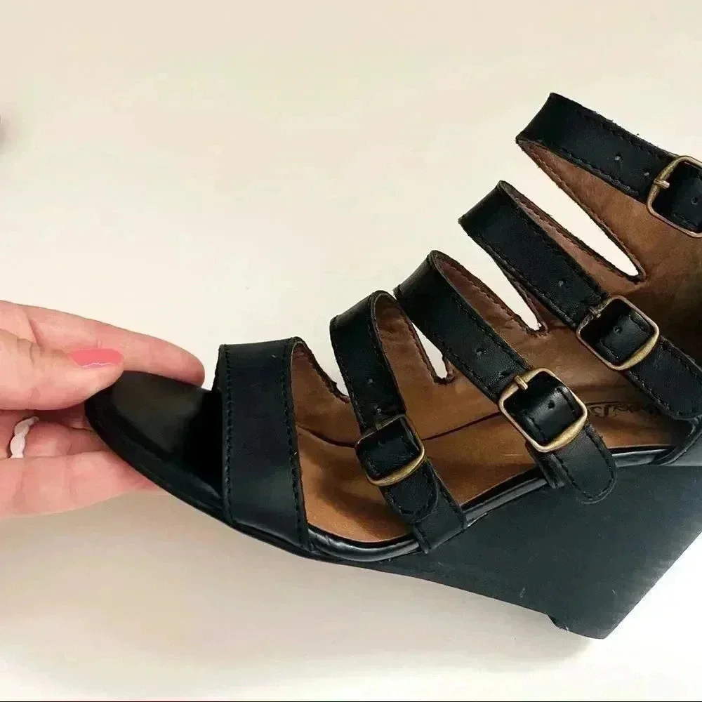 Lucky Brand Reynolds Caged Black Wedges
